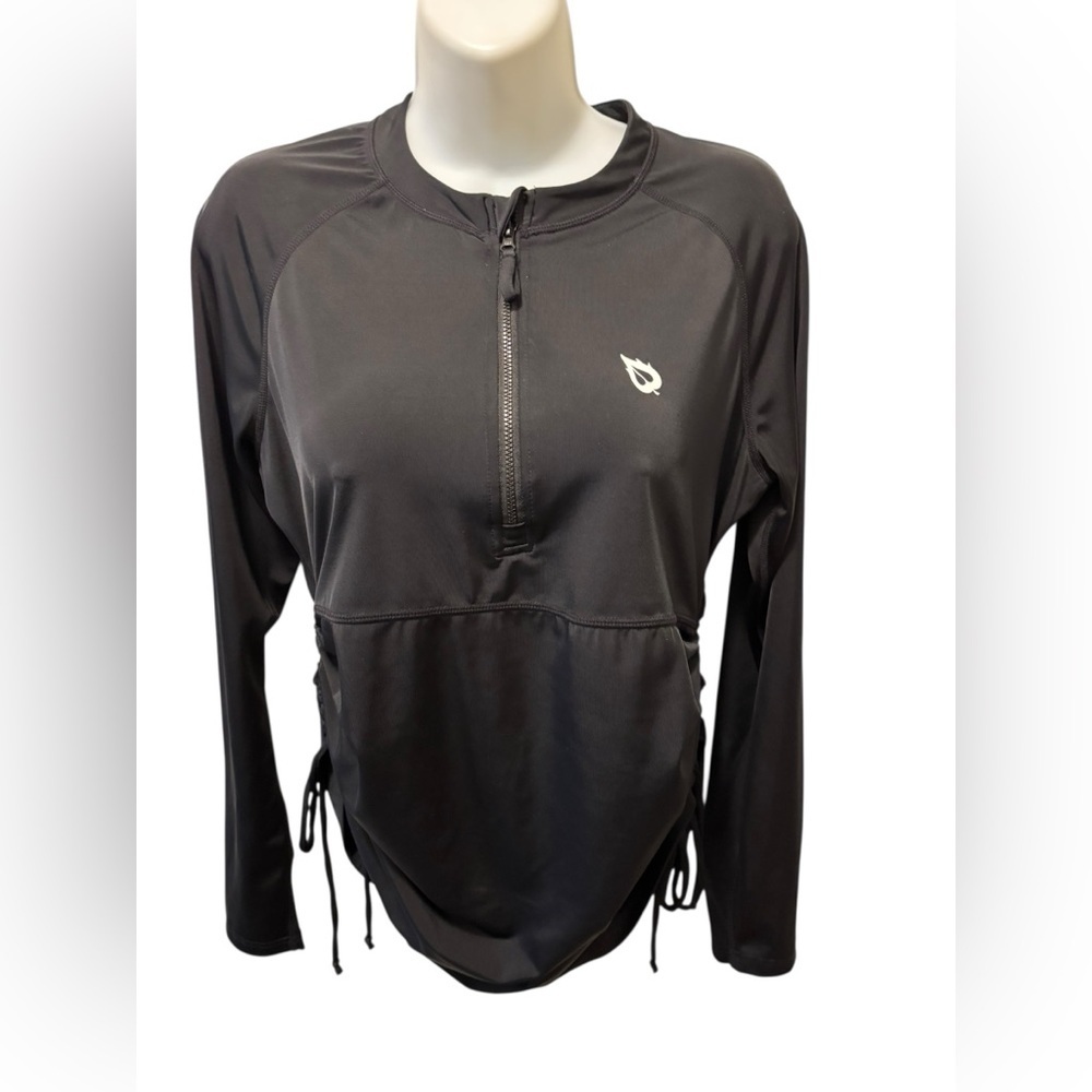 Baleaf Women's Half Zip Long Sleeve UPF 50+ Rash Guard Black Sz L Ruched Sides